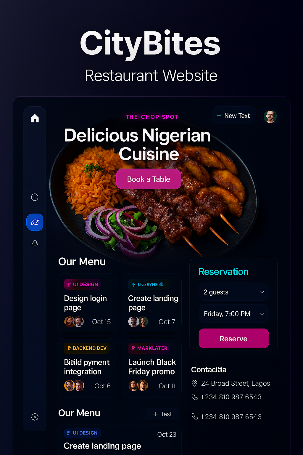 CityBites Restaurant Website Screenshot