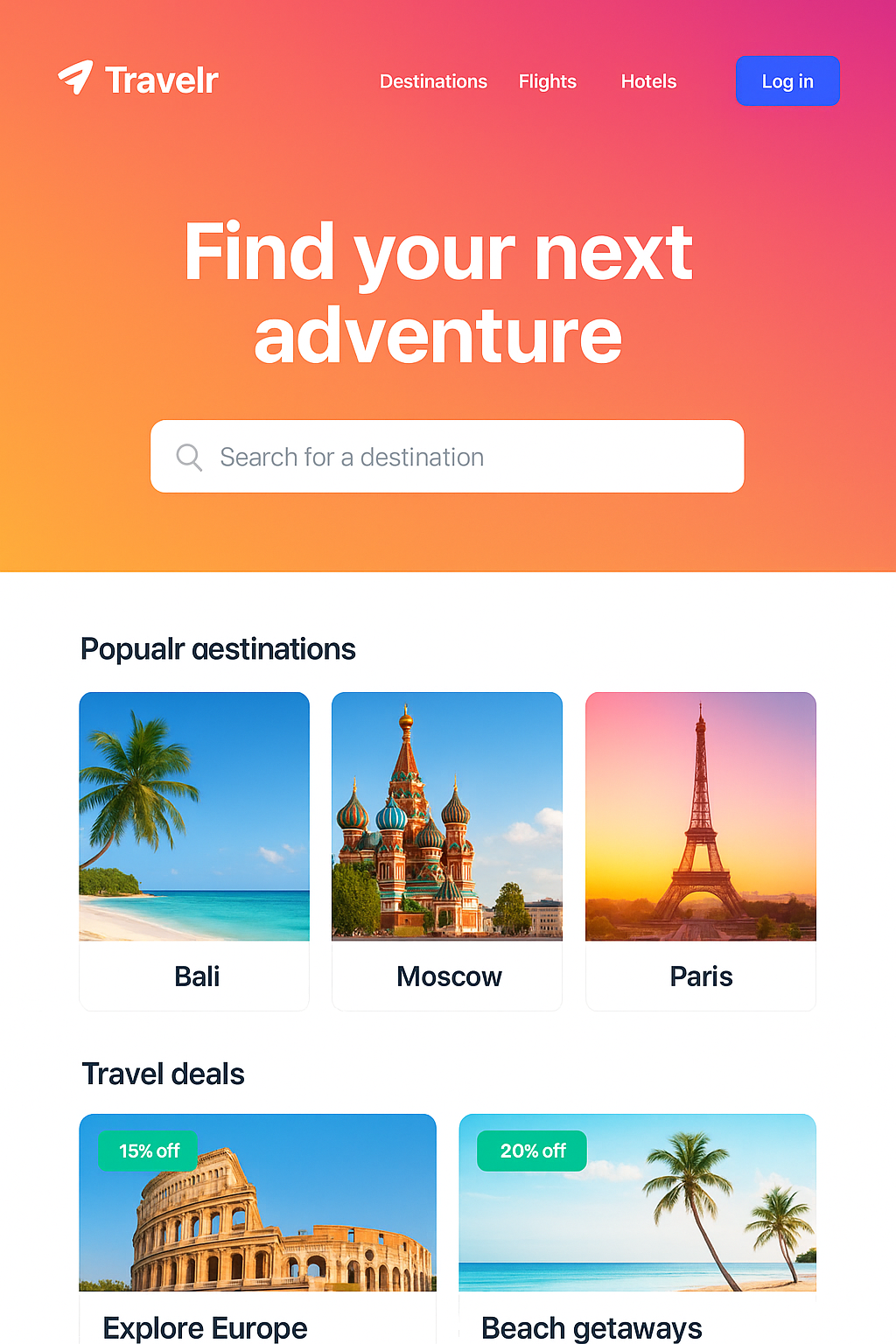 Travelr Destination Microsite Screenshot